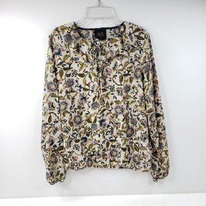 W5 Women's Tan Floral Long Sleeve Blouse Size S